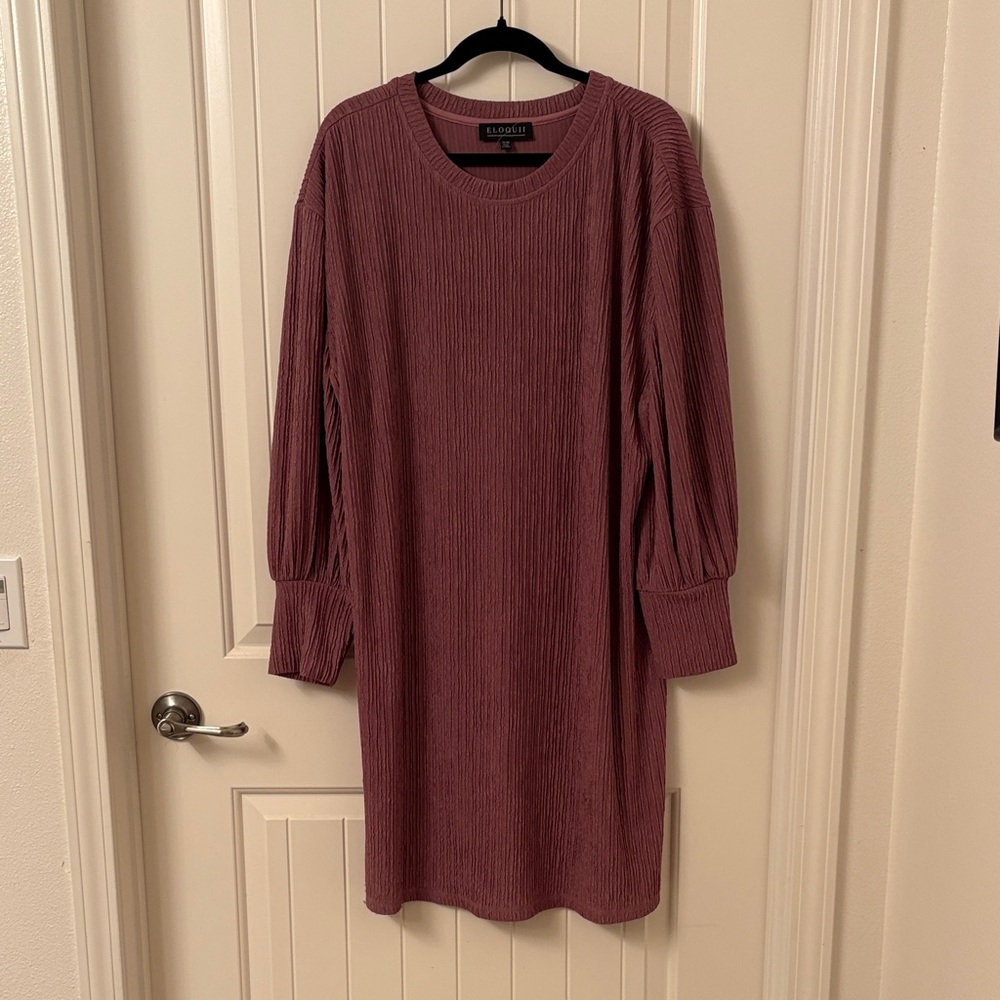 Eloquii Long Sleeve Ribbed Dress in Plum